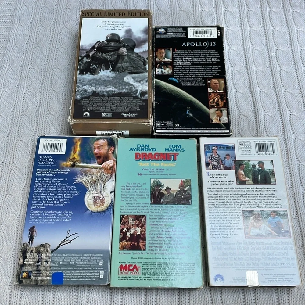 VHS Tom Hanks movie bundle. Cast Away Dragnet Forrest Gump Apollo13 Saving Ryan